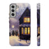 Glowing Homes in the Snow with Christmas Decorations - Impact Resistant Phone Case Samsung Galaxy S22 Plus Matte